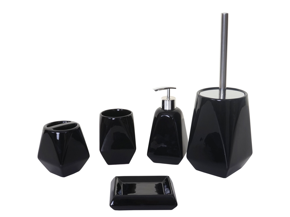 Juego de accesorios de baño de 5 piezas: soporte para escobilla de inodoro, soporte de cerámica para cepillo de dientes, negro 04_0003022