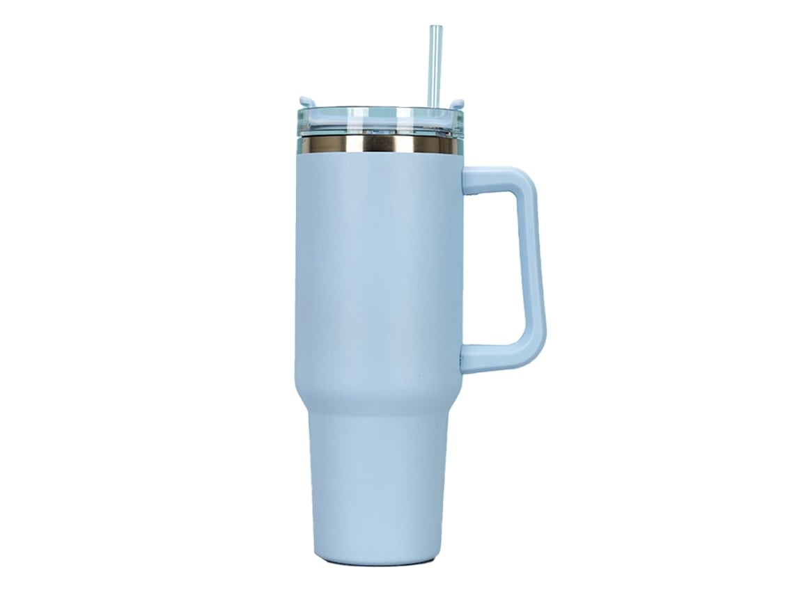 Vaso 1,2l Con Asa Y Pajita, Tapa Acero Inox Reutilizable, Térmico, Agua/té/café