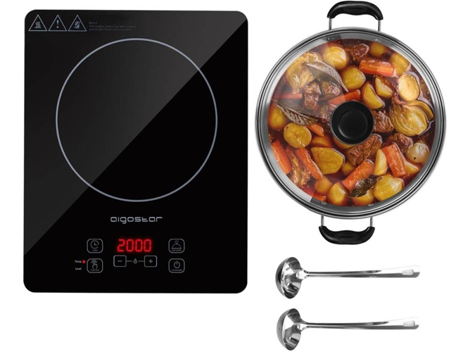 Cocina Aigostar Set blackfire 30iaw placa 2000 w control 10 niveles potencia mantener caliente programable. incluye cazuela y utensilios.diseño