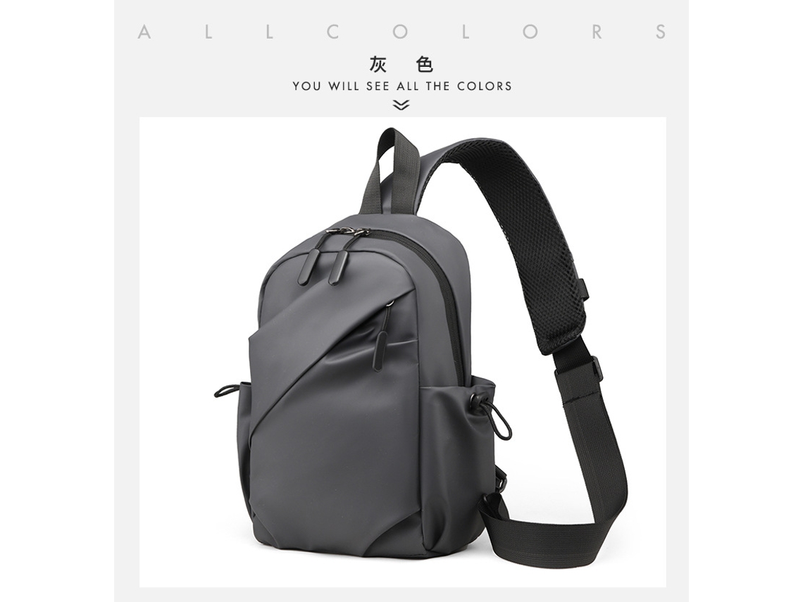 Bolso bandolera gris, estilo urbano, estilo hongkonés, informal, gran capacidad.