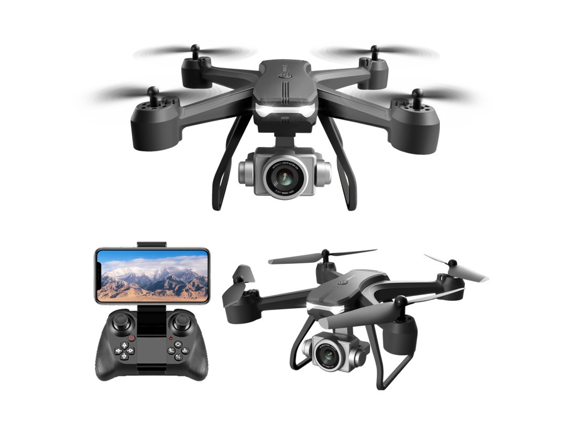 Dron V14 con cámara gran angular HD 1080P (3 baterías - Duración de la batería: 15 min - Negro)