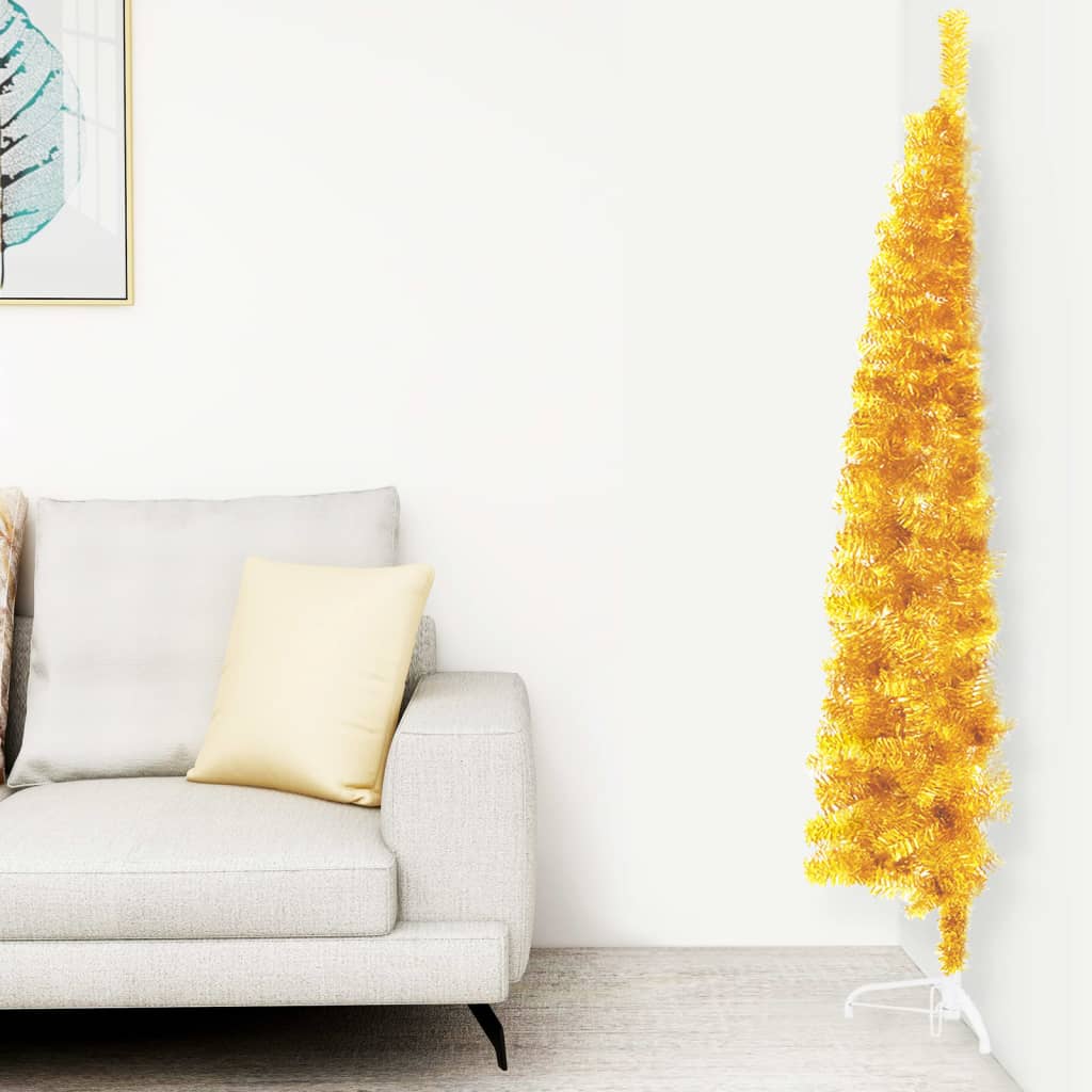 Árbol De Navidad Medio Fino Con Soporte 120 VIDAXL (Oro - 120 Cm)