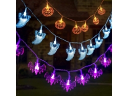Luces De Halloween, 3 Conjuntos De Luces De Fairy Operadas Por Batería 12ft Calabaza Murciélago Fantasma 30 Led