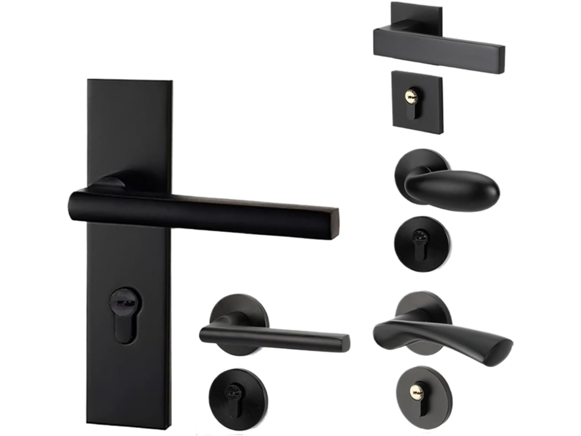 Manija De Puerta Aleación Aluminio Negra For Interiores Dormitorios, Cerraduras Divididas, Cerradura Silenciosa,