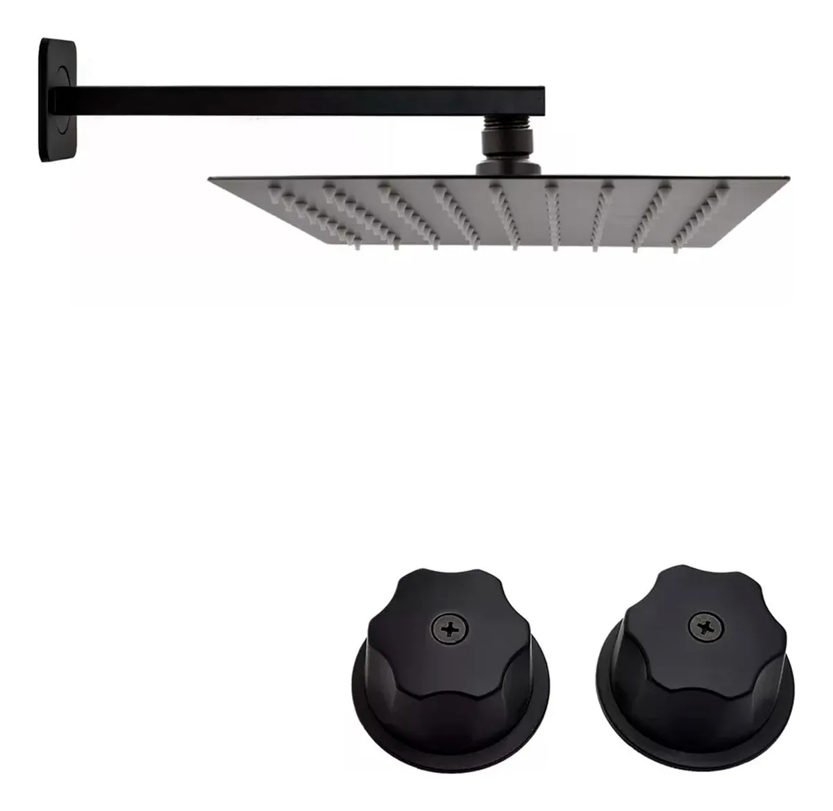 Chuveiro Quadrado 25 Cm Braço E Alças Queen Preto Fosco Acabamento Preto/foscovayotoy