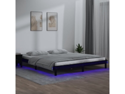 Estructura De Cama Con Led Madera Maciza Negro 140x190 Cm