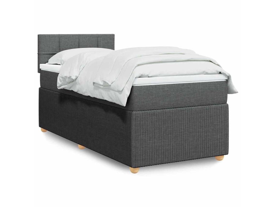 Cama Box Spring Con Colchón Tela Gris Oscuro 90x200 Cm