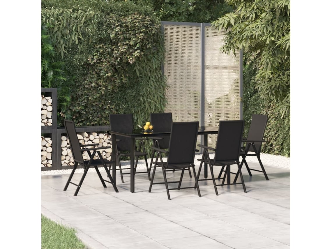 Juego de comedor de jardín de 7 piezas DKD Home Decor en mimbre negro PE