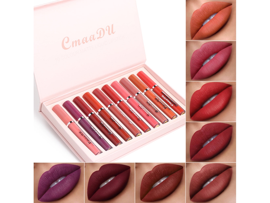 10pcs Brillo Labial Mate Impermeable No Se Adhiere A Vasos Regalo Navideño