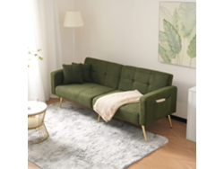 Sofá convertible Mobrio con respaldo ajustable, 2 plazas, tejido bouclé verde