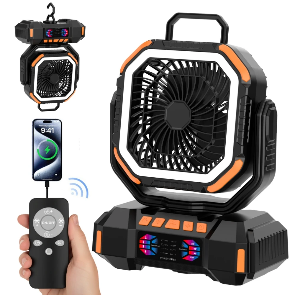 Ventilador De Camping Inalámbrico Automático Oscilante De 40000 Mah (naranja)