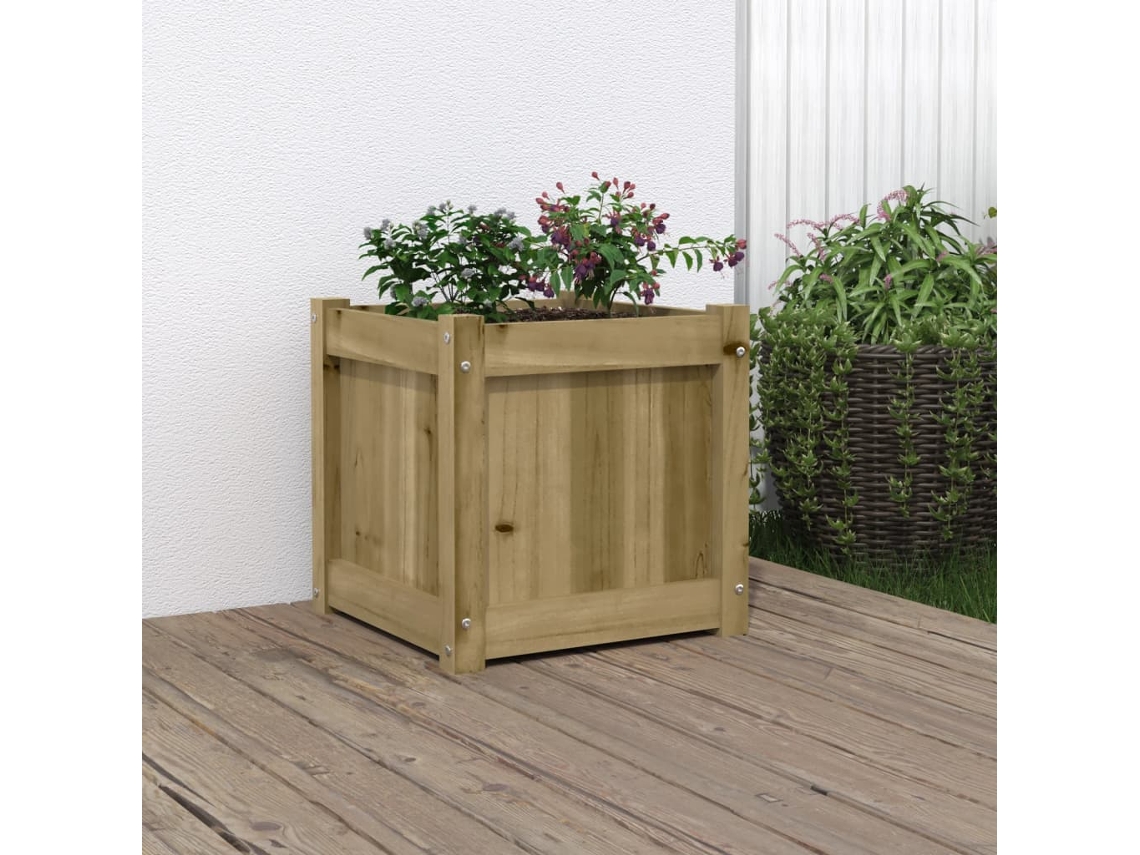 Jarrón/maceta de jardín de 40 x 40 x 40 cm, madera de pino impregnada, DKD Home Decor