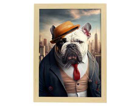 NACNIC Lámina Bulldog Inglés Dinámico En Estilo Fotografía A Todo Color Divertidas Ilustraciones Realistas De Animales Con Ropa Humana A4 Marco Mad...