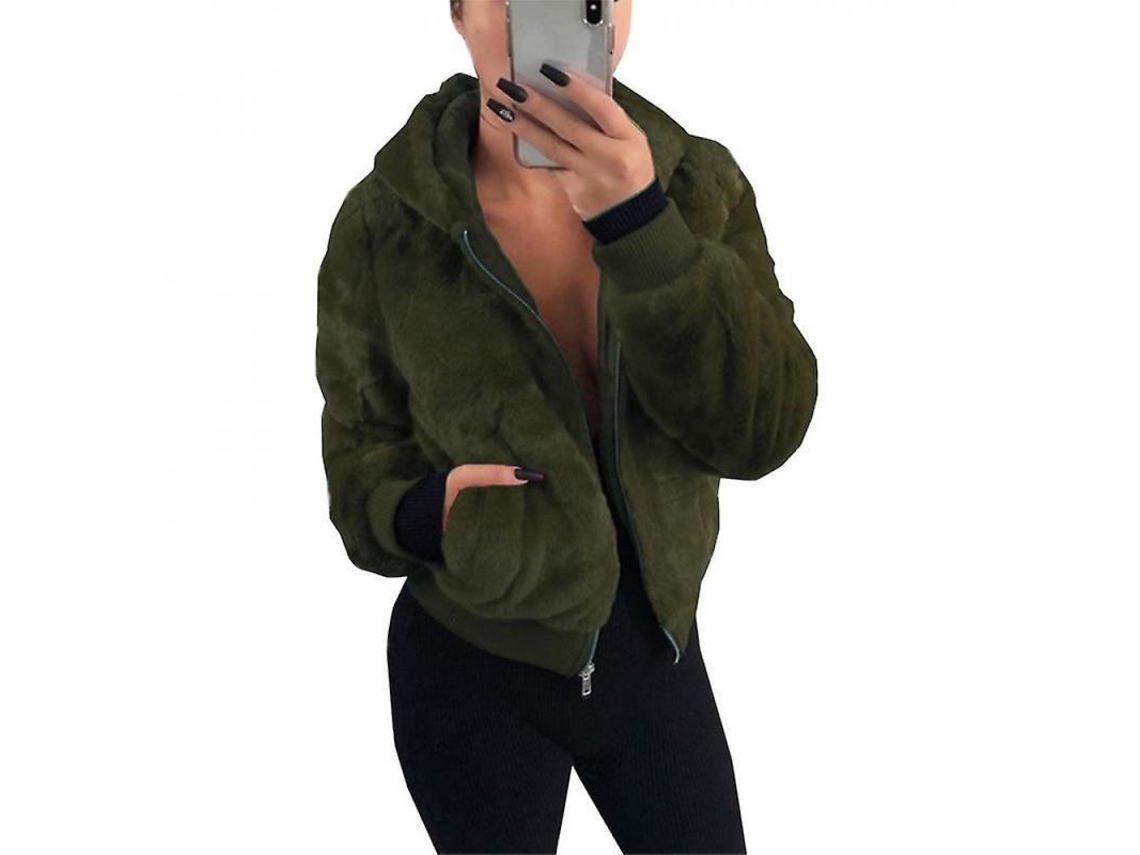 2026-abrigo De Pelo Mujer Con Capucha Chaqueta Suave Poliéster Jgv Xl Verde Ejército