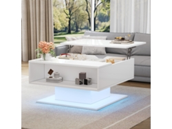 Mesa De Centro Con Elevador Hidráulico, 80x75x40cm, Blanco Brillante.