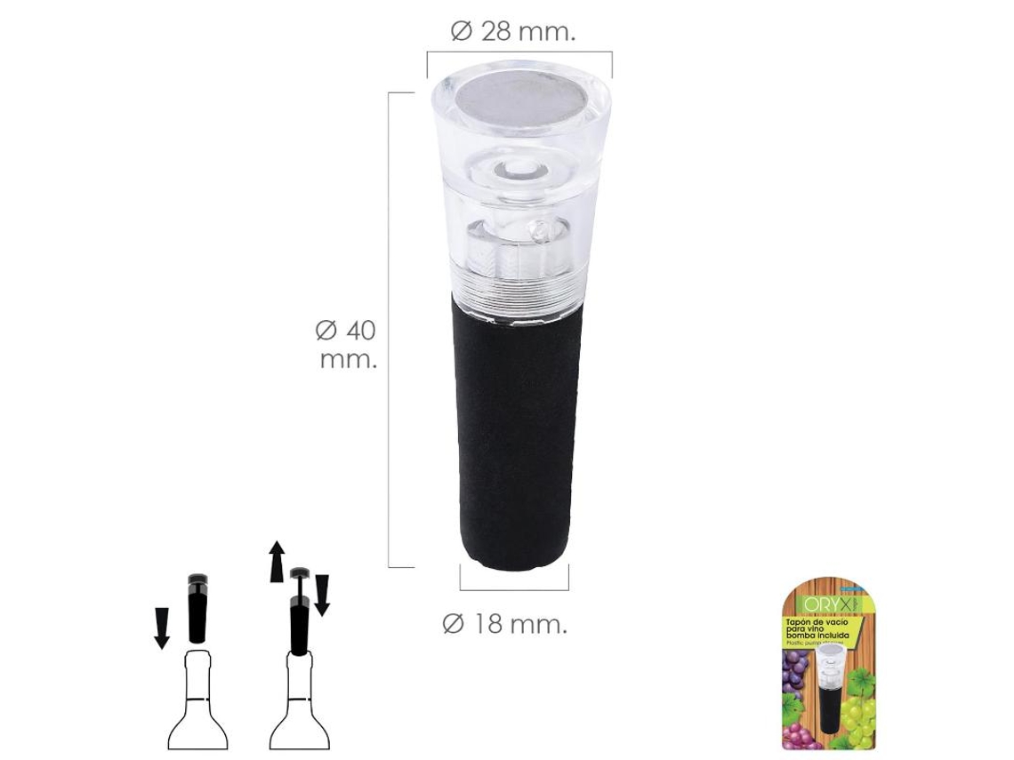 Tapon de Vacio Para Vino Bomba Incluida Dentro Del Tapon 1 Pieza ORYX