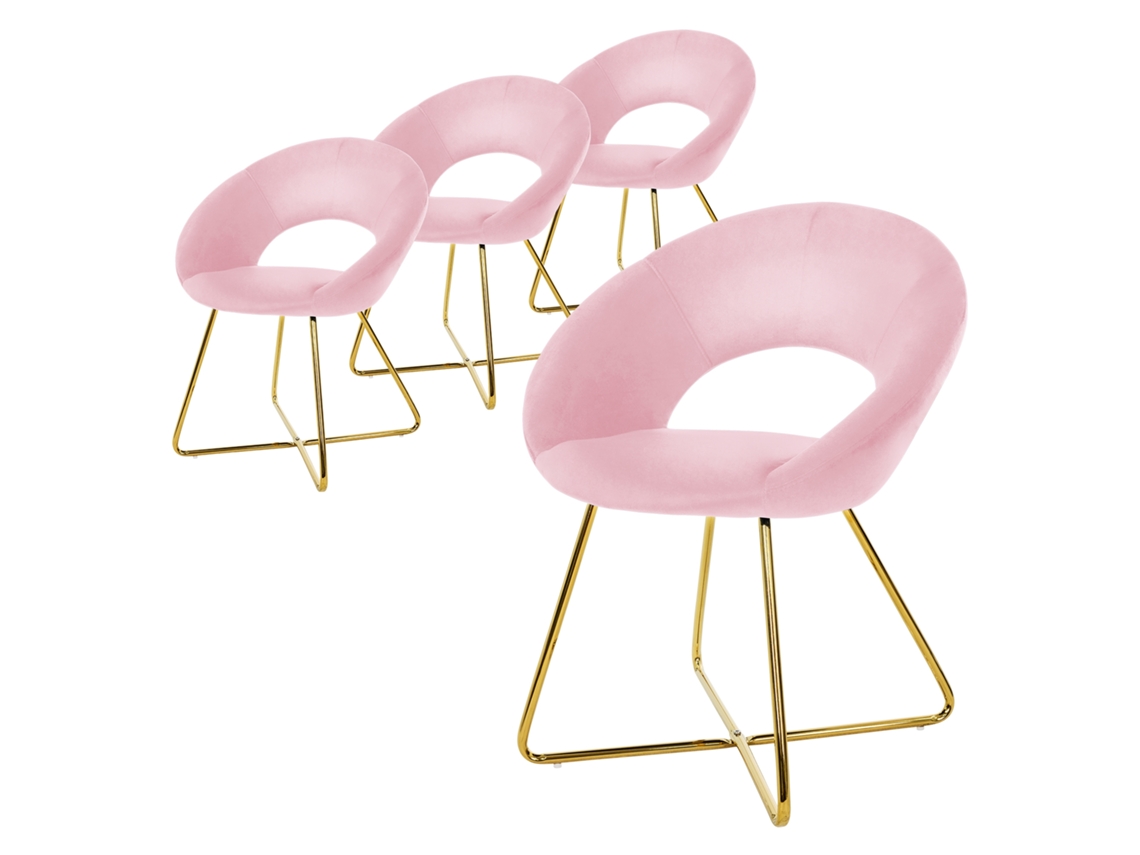 Conjunto de 4 Cadeiras de Jantar em Veludo Cor-De-Rosa com Encosto Redondo ML-DESIGN