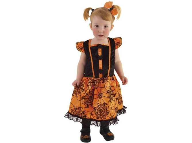 Disfraz de Niña DISFRAZZES Brujita Con Arañas Naranja Y Negro (Talla: 3 a 4 años)