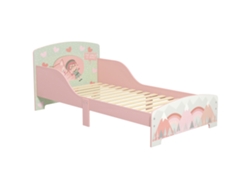 Cama Infantil Para Niños De 3 A 6 Años Con Bordes Elevados, Somier De Láminas Y Estampado Animal, 140 X 70 Cm, Rosa.