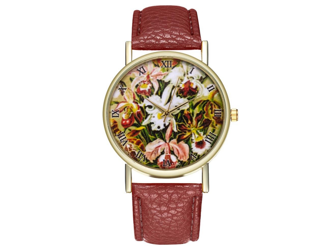 Reloj De Pulsera Para Hombres Con Correa Pu Fashional, Dial Redondo Analógico Cuarzo Café