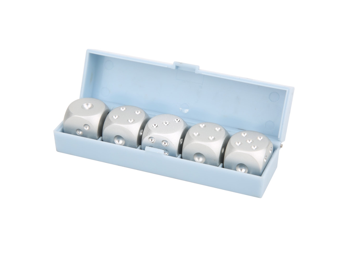 5 Dados De 6 Caras De Aleación De Aluminio Dorados Y Plateados Con Caja Para El Juego De Mahjong.