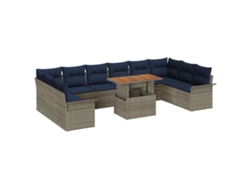 Maison Exclusive - Conjunto De Sofás De Jardín Con Cojín 11 Pcs Gris Y Azul Marino