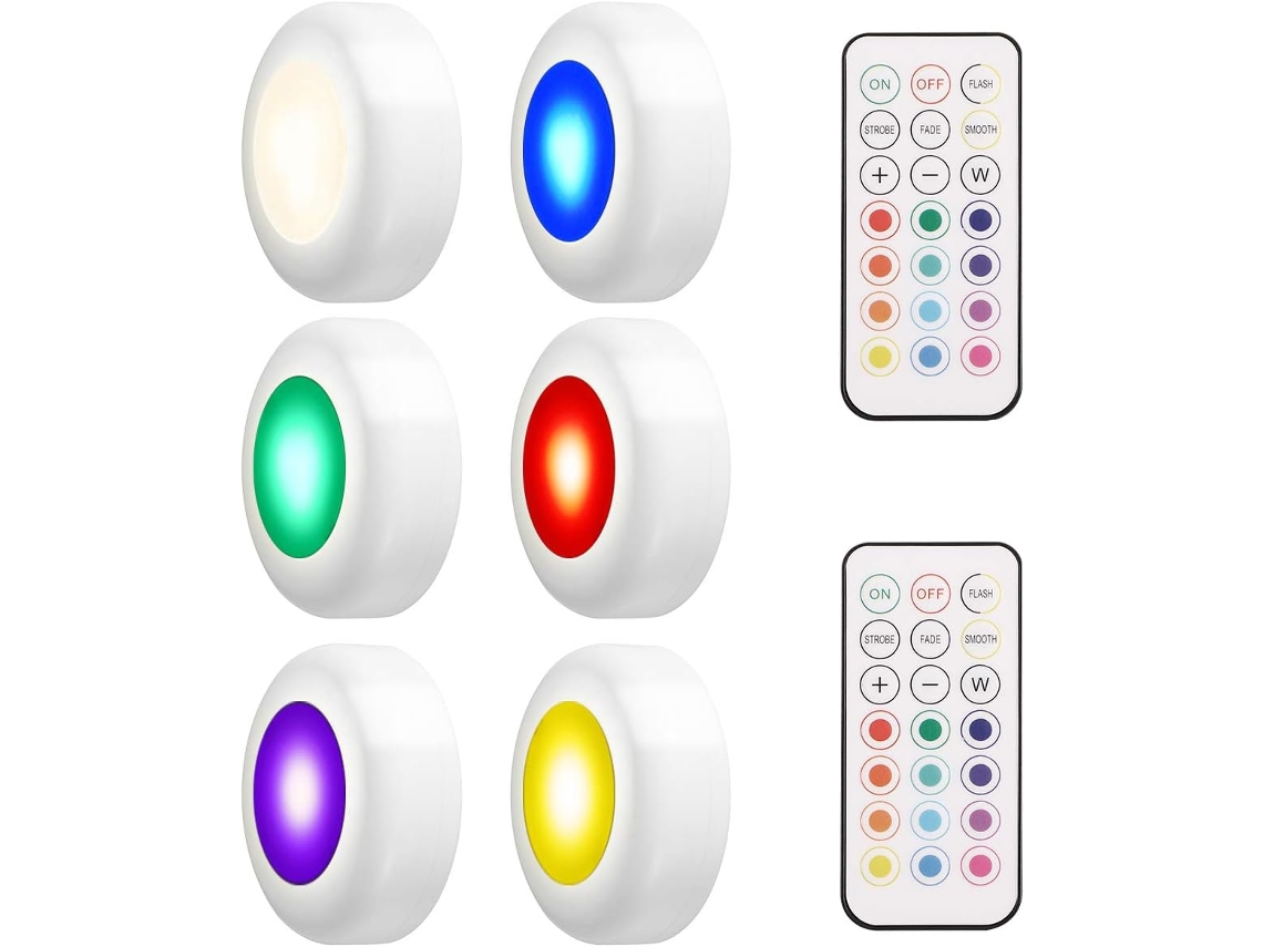 Foco LED inalámbrico de 18 W para debajo de gabinetes de cocina, con control remoto, resistente al agua IP44, paquete de 6