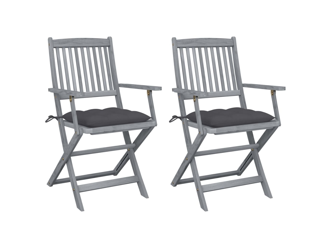 Sillas plegables de exterior de acacia maciza de 2 piezas con cojines DKD Home Decor
