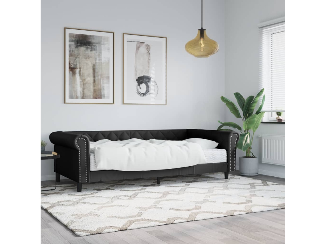 Sofá Cama Con Colchón Cuero Sintético Negro 90x200 Cm