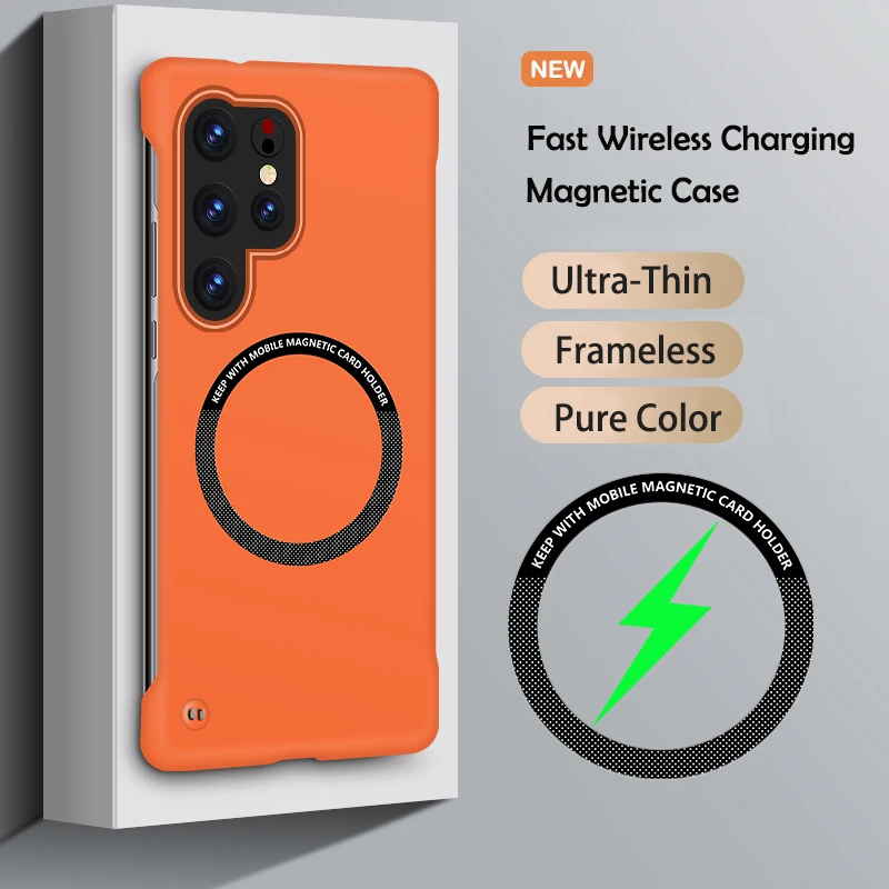 (naranja, Galaxy S25) Funda Magnética Sin Marco Para Teléfono, Diseño Ultrafino De Color Sólido, Compatible Con Magsafe.