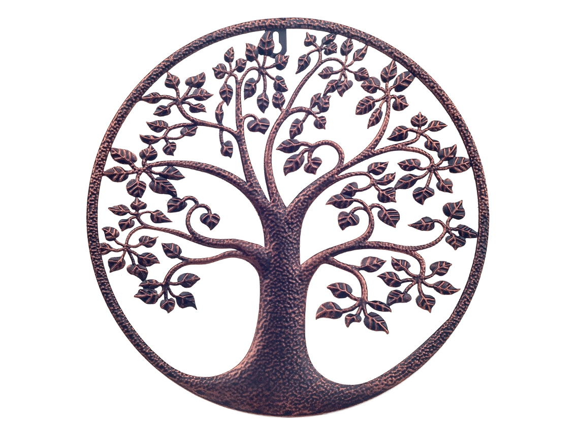 ORIGEN Home Decor Adorno Arbol de la Vida Apliques Metal Gris Redondo 30x30x1cm BY SIGRIS