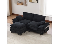 Sofá Modular De 2 Plazas Con Reposapiés – Asiento Amplio, Diseño Ergonómico, Espuma De Alta Densidad, Puerto Usb-c Y Bolsillos Laterales – Negro