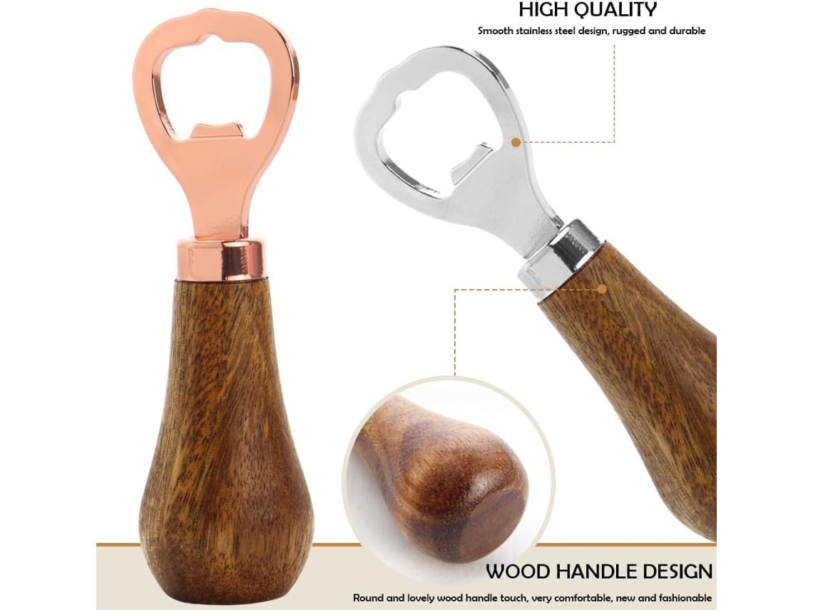 Dos Abridores De Botellas Con Mangos De Madera (oro Rosa Y Plata)