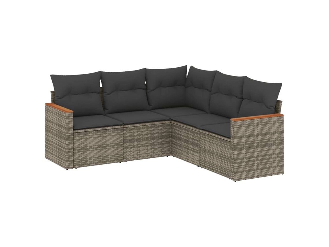 Conjunto 5 de sofás jardín con cojines VIDAXL ratán sintético gris