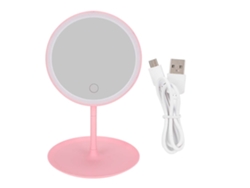 Espejo de maquillaje portátil con luz LED USB y base desmontable