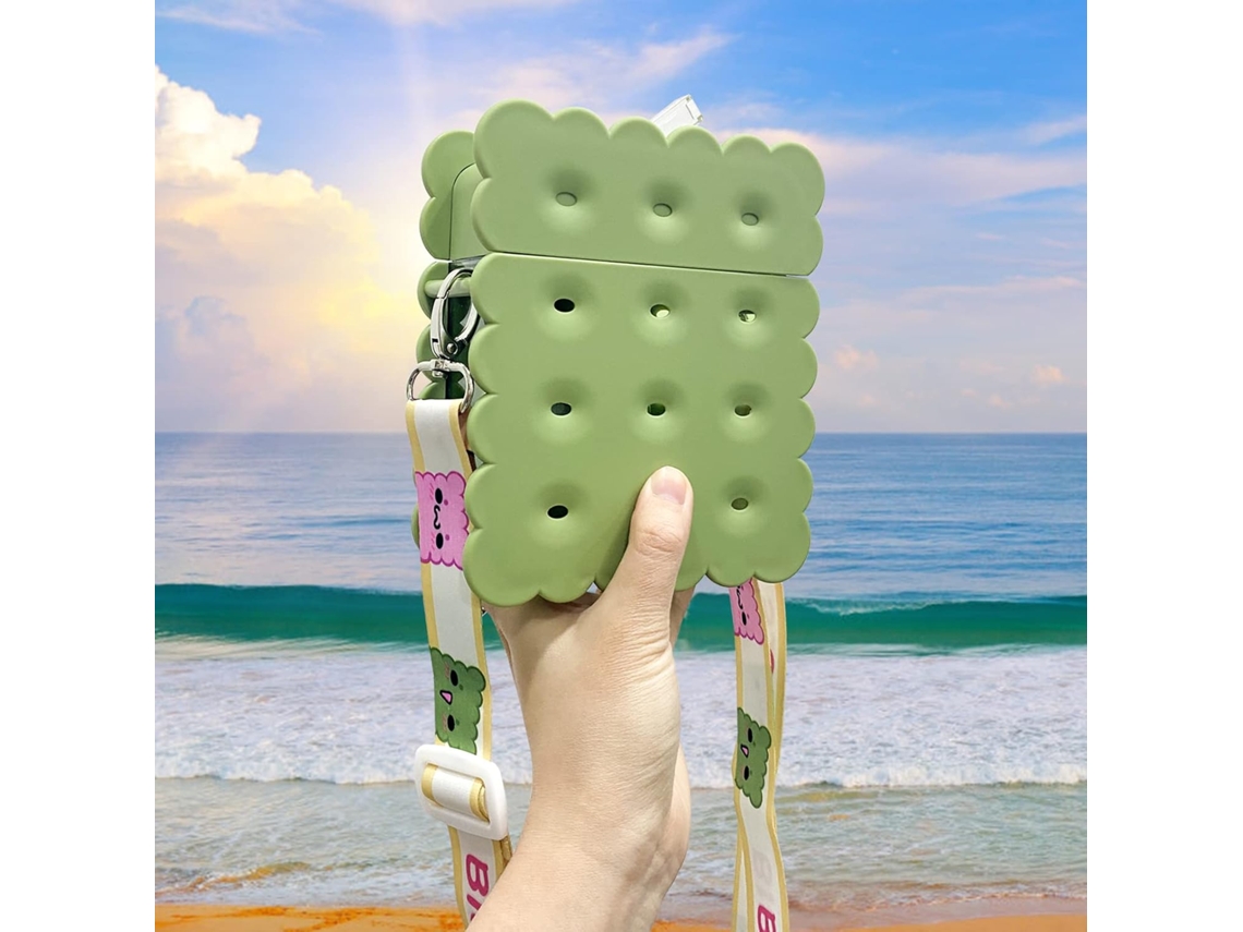 Hermosas botellas de agua con pajitas, botella de agua creativa Kawaii Galletas (verde, 380 ml)