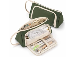Elegante Estuche Multifuncional De Sarga Para Bolígrafos Con Ventana, Gran Capacidad, Tipo 12, Verde Oscuro.