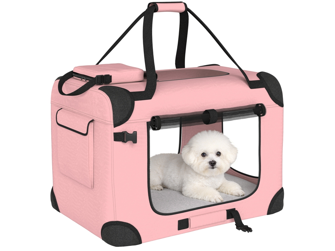 Bolsa Transportadora Plegable Para Perros Y Gatos Con Ventana Y Cojín, 60x41,5x41 Cm, Rosa.
