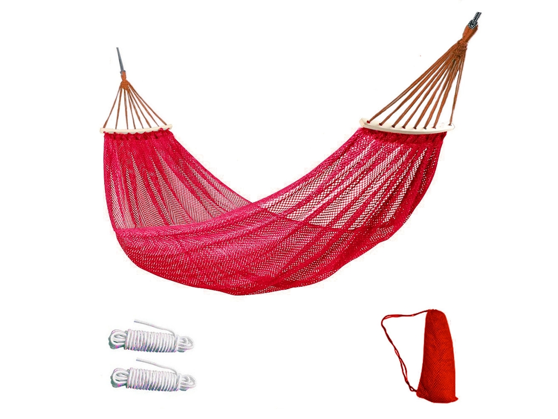 Hamaca de exterior Siurn, tejido de malla de nailon transpirable (255 x 130 cm), color rojo