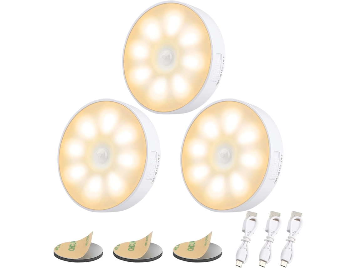 3 Luces 8 Led Recargables Usb C Sensor 3 Modos 3000k Para Habitación Armario