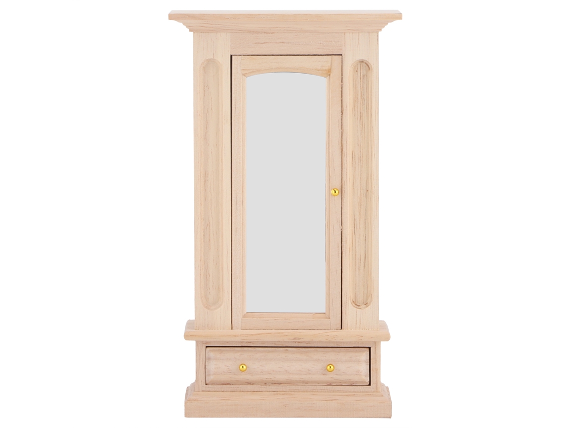 Armario De Madera Con Espejo Para Casa De Muñecas A Escala 1:12 - Muebles Decorativos