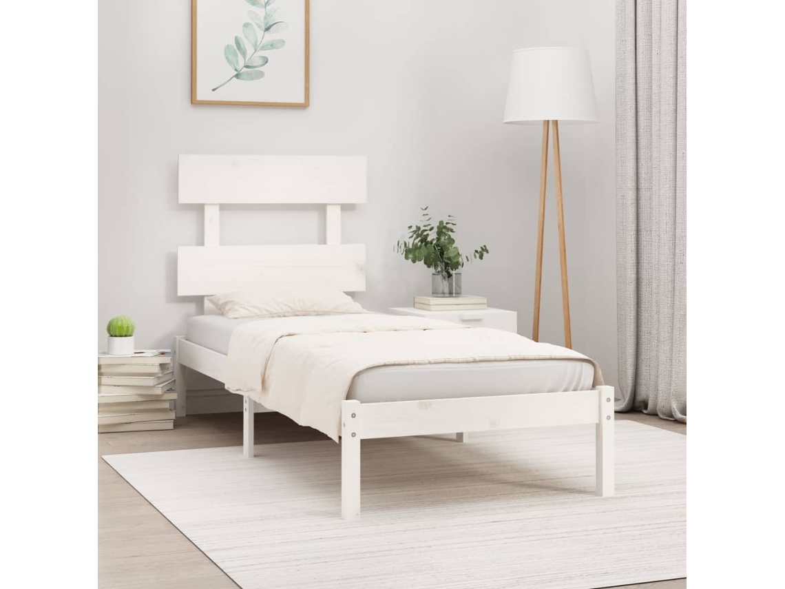 Estructura De Cama Madera Maciza De Pino Blanco 100x200 Cm