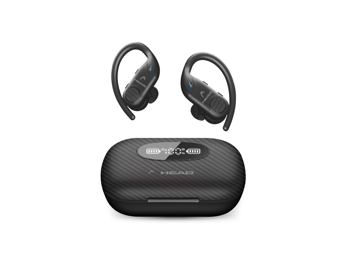 Auriculares inalámbricos HEAD Flex Hooks, Autonomía 8+32 h, Botón control, Llamadas, Asistentes voz, IPX7, Negro