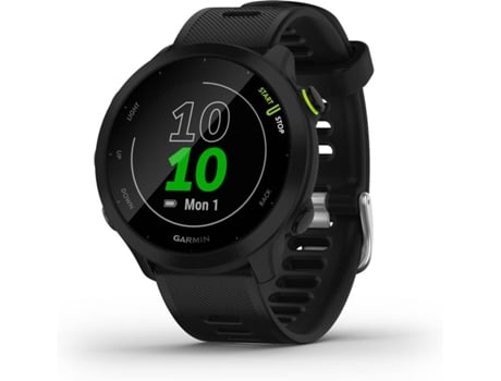 Reloj Deportivo Garmin forerunner 55 gps negro bluetooth hasta 15 autonomía inteligente para running con planes entrenamiento notificaciones y seguimiento del bienestar sensor cardiaco smartwatch negro42mm runniggps 104 14 5