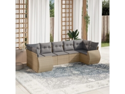 Conjunto de sofá de jardín de 7 piezas con cojines, mimbre sintético beige, Dkd Home Decor