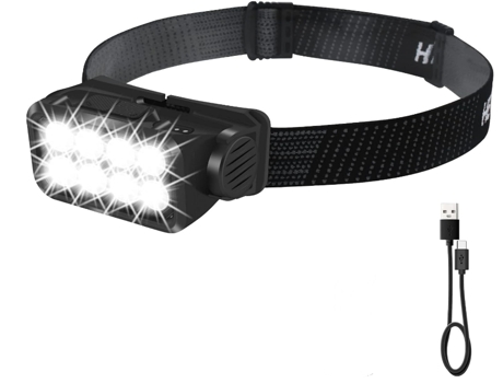 BISBISOUS K353 Linterna Frontal Recargable 1000 Lúmenes 8 Led Sensor De Movimiento Usb C 5 Modos Negro