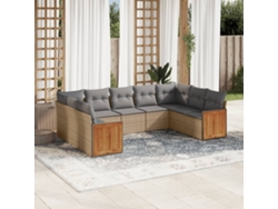 Conjunto de sofá de jardín de 9 piezas con cojines, mimbre sintético beige, Dkd Home Decor