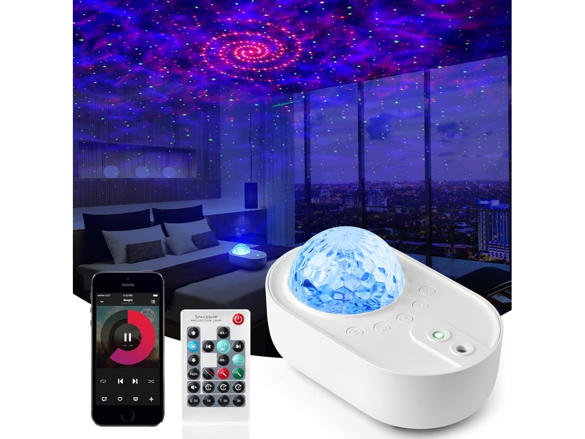 Proyector de estrellas Ikikso 3 en 1 con luz nocturna de galaxia, ruido blanco y altavoz Bluetooth (blanco)