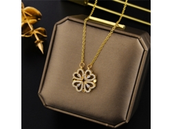 Collar Con Colgante De Trébol Dorado Con Circonita Cúbica, Longitud Ajustable De 406 Cm, Plegable*.