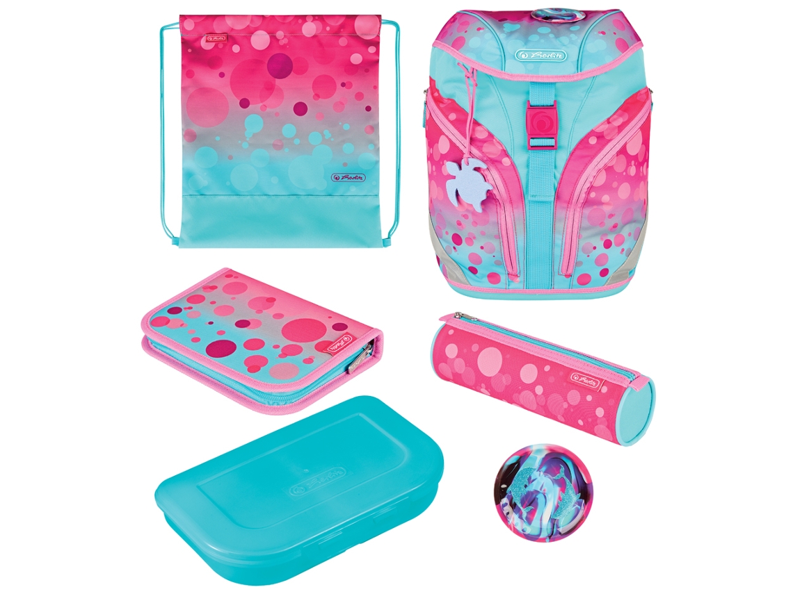 Mochila Escolar HERLITZ Softlight Plus Greenline Pink Bubbles